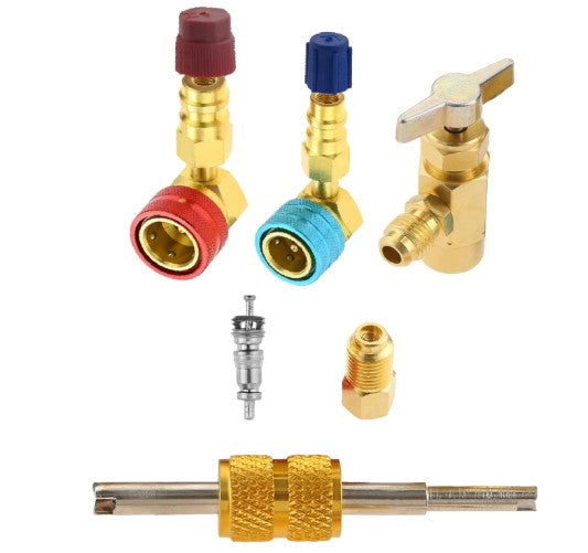 90° R1234yf Adapter Kit,Self-Sealing Can Tap,R1234yf to R134a Quick Coupler
